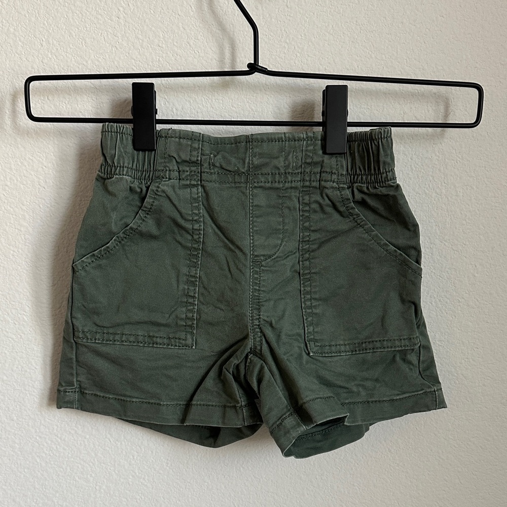Olive Green Kids Cotton Pull-On Shorts